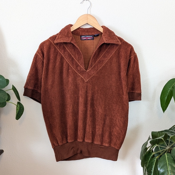 Brittania | 🧡 | 70s | Vintage | Terry Cloth V Neck Shirt - Picture 2 of 13
